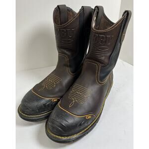 CEBU Farmer Steel Toe Work Boots Mens Brown Leather Pull-On Size 12